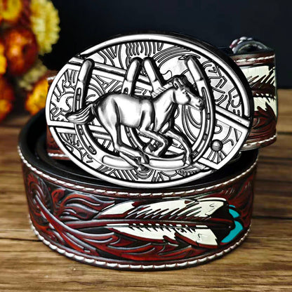 Western Feather Embossed EDC Belt with Multi-Function Buckle