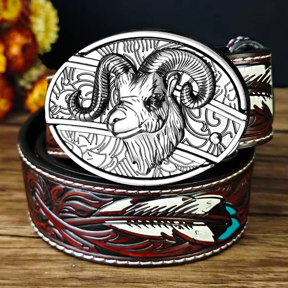 Western Feather Embossed EDC Belt with Multi-Function Buckle