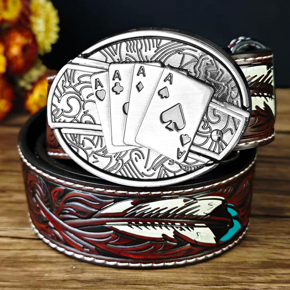 Western Feather Embossed EDC Belt with Multi-Function Buckle