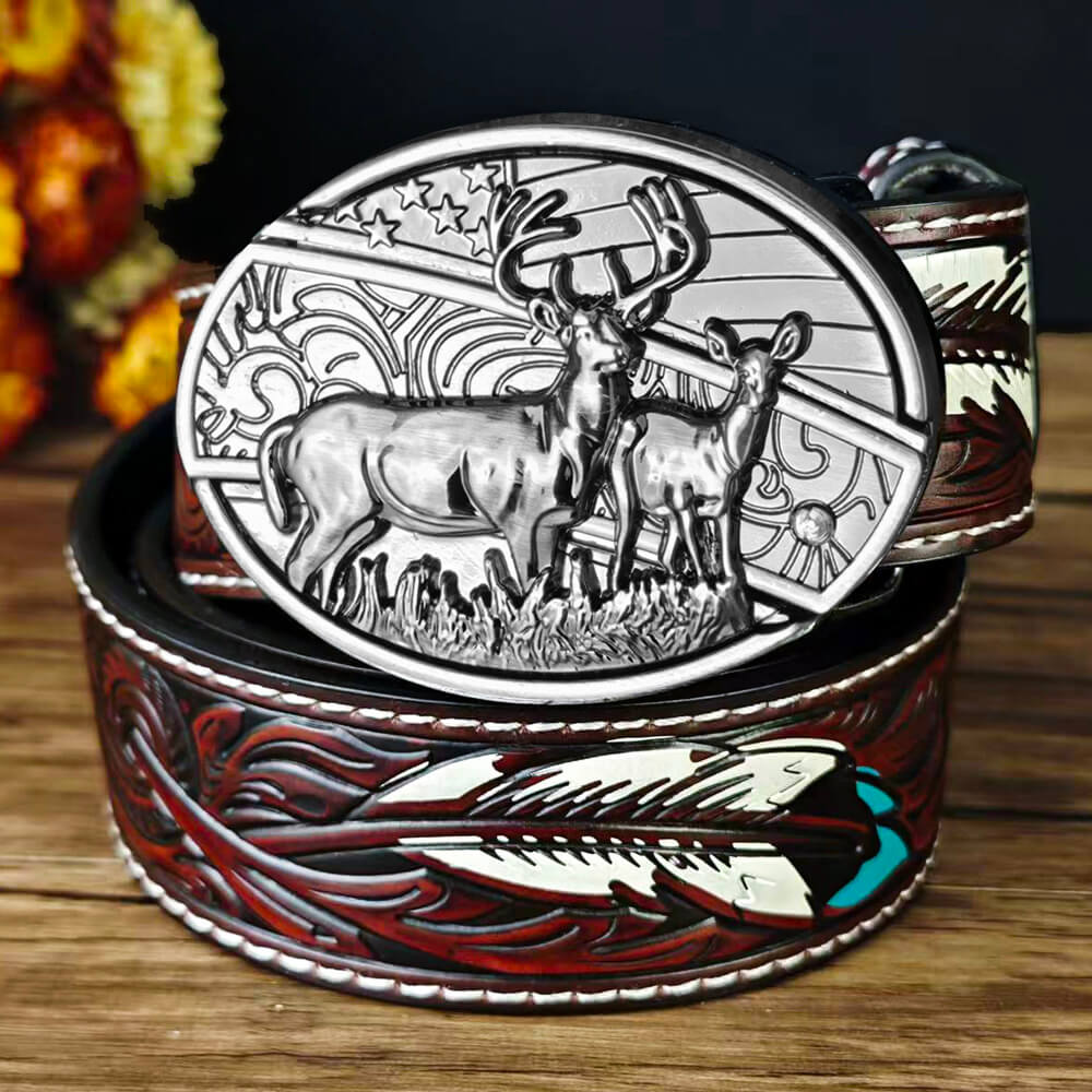 Western Feather Embossed EDC Belt with Multi-Function Buckle