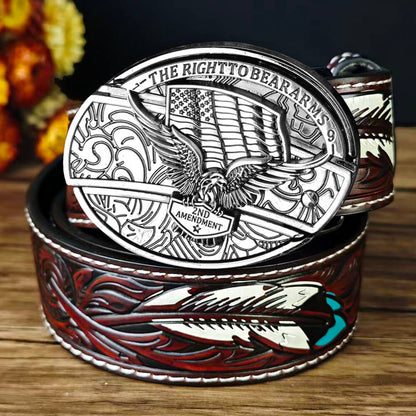 Western Feather Embossed EDC Belt with Multi-Function Buckle
