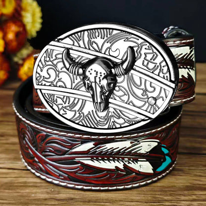 Western Feather Embossed EDC Belt with Multi-Function Buckle