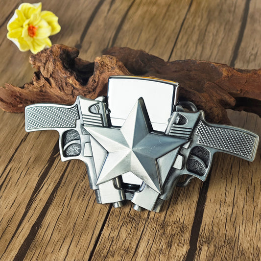 Belt Buckle With Lighter-Double Gun
