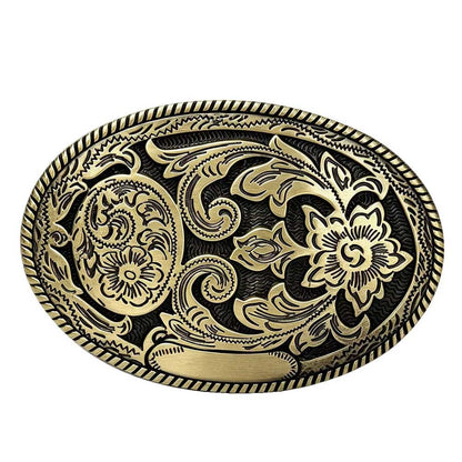 Vintage Oval Engraved Floral Western Belt Buckle