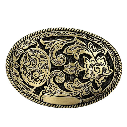 Vintage Oval Engraved Floral Western Belt Buckle