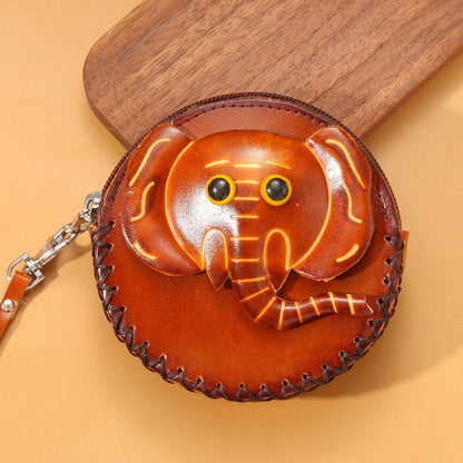 Handmade Genuine Leather Elephant Coin Purse & Wristlet Pouch