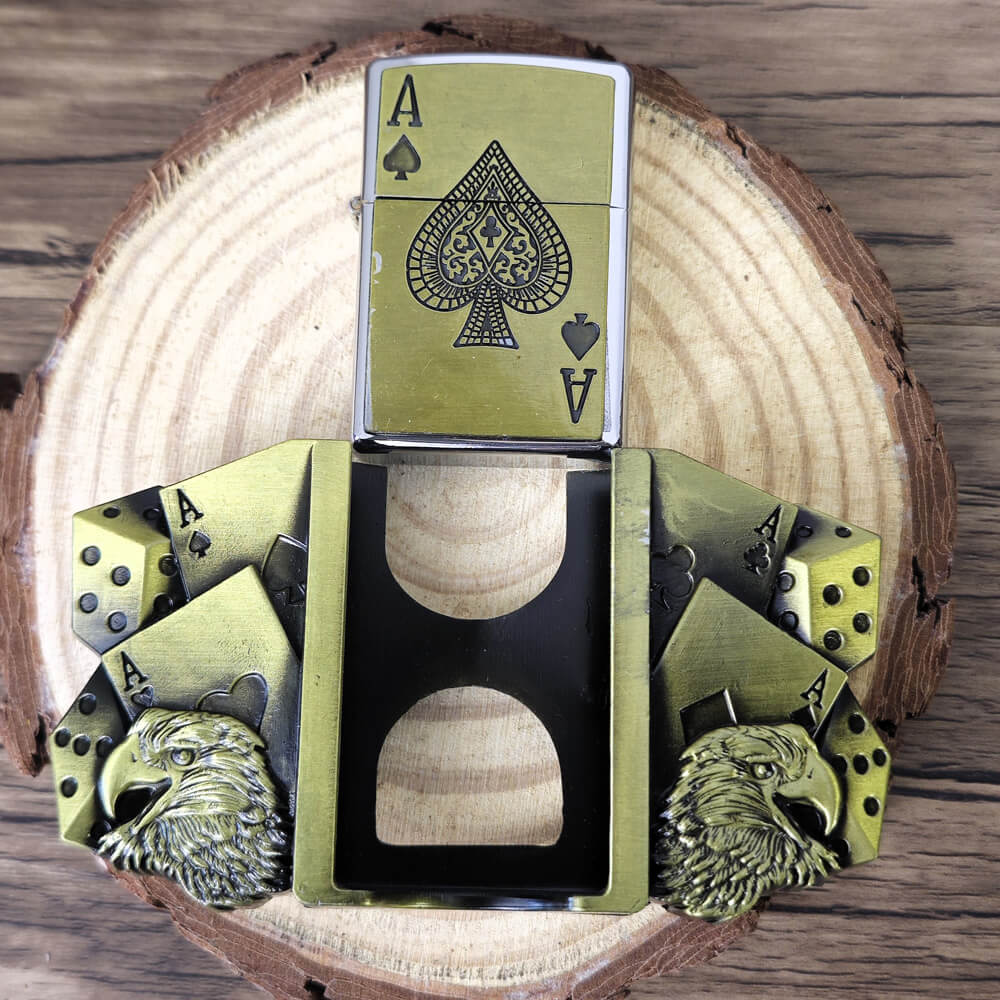 Poker Face Lighter Belt Buckle - Antique Bronze Western Style