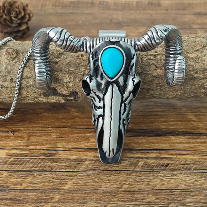 Men's Outdoor Style Tactical Skull Turquoise Pendant Necklace
