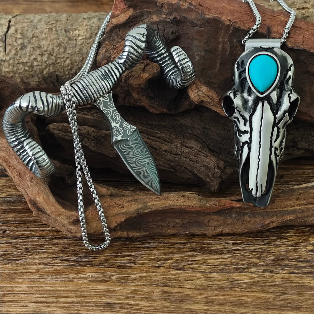 Men's Outdoor Style Tactical Skull Turquoise Pendant Necklace