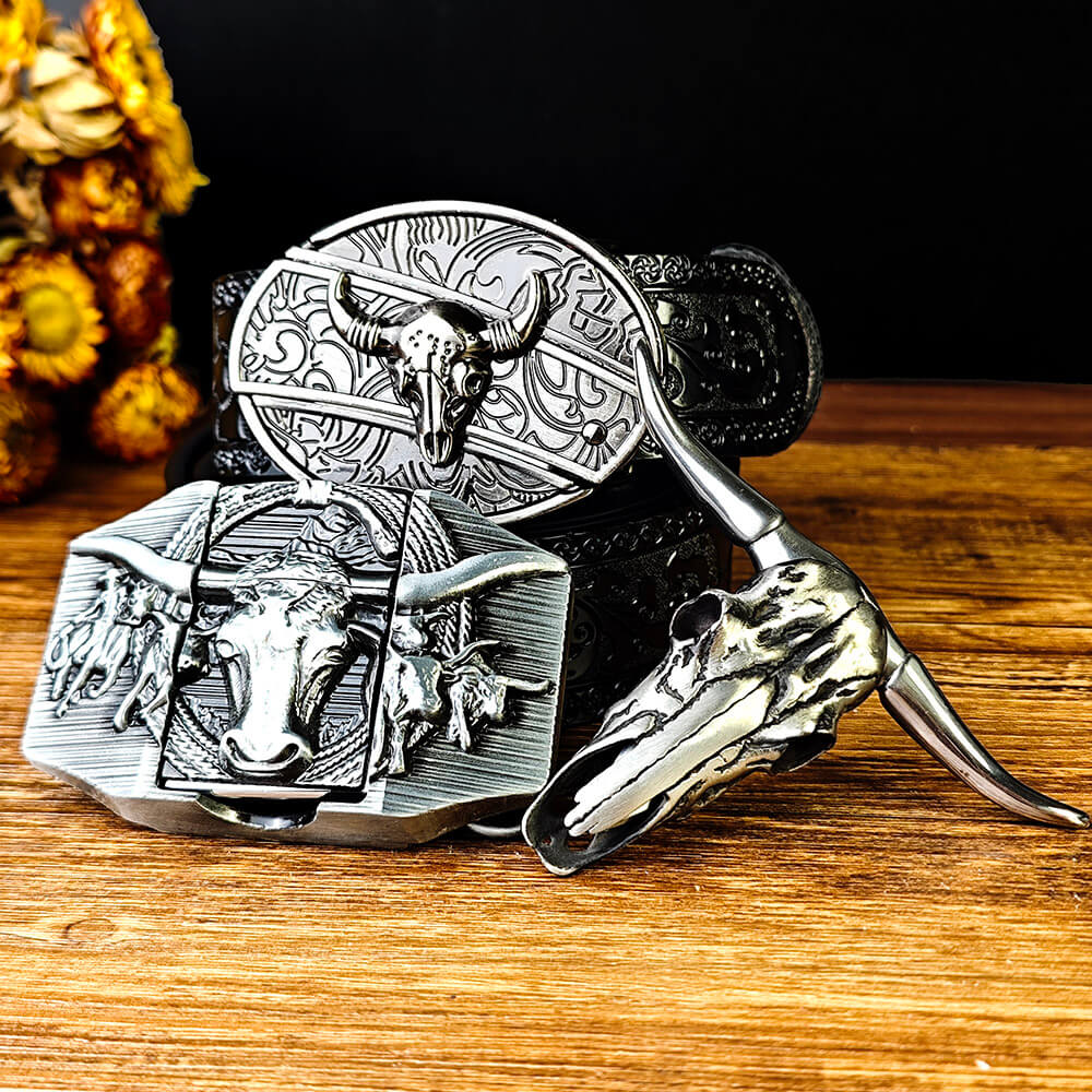 Western Bull-Themed Belt & EDC Tool Jewelry Set