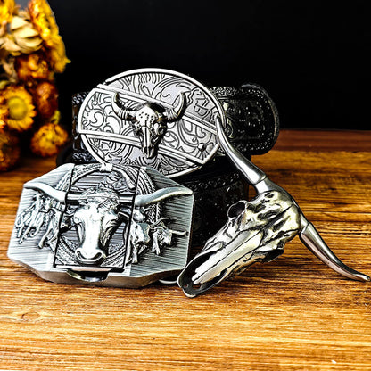 Western Bull-Themed Belt & EDC Tool Jewelry Set