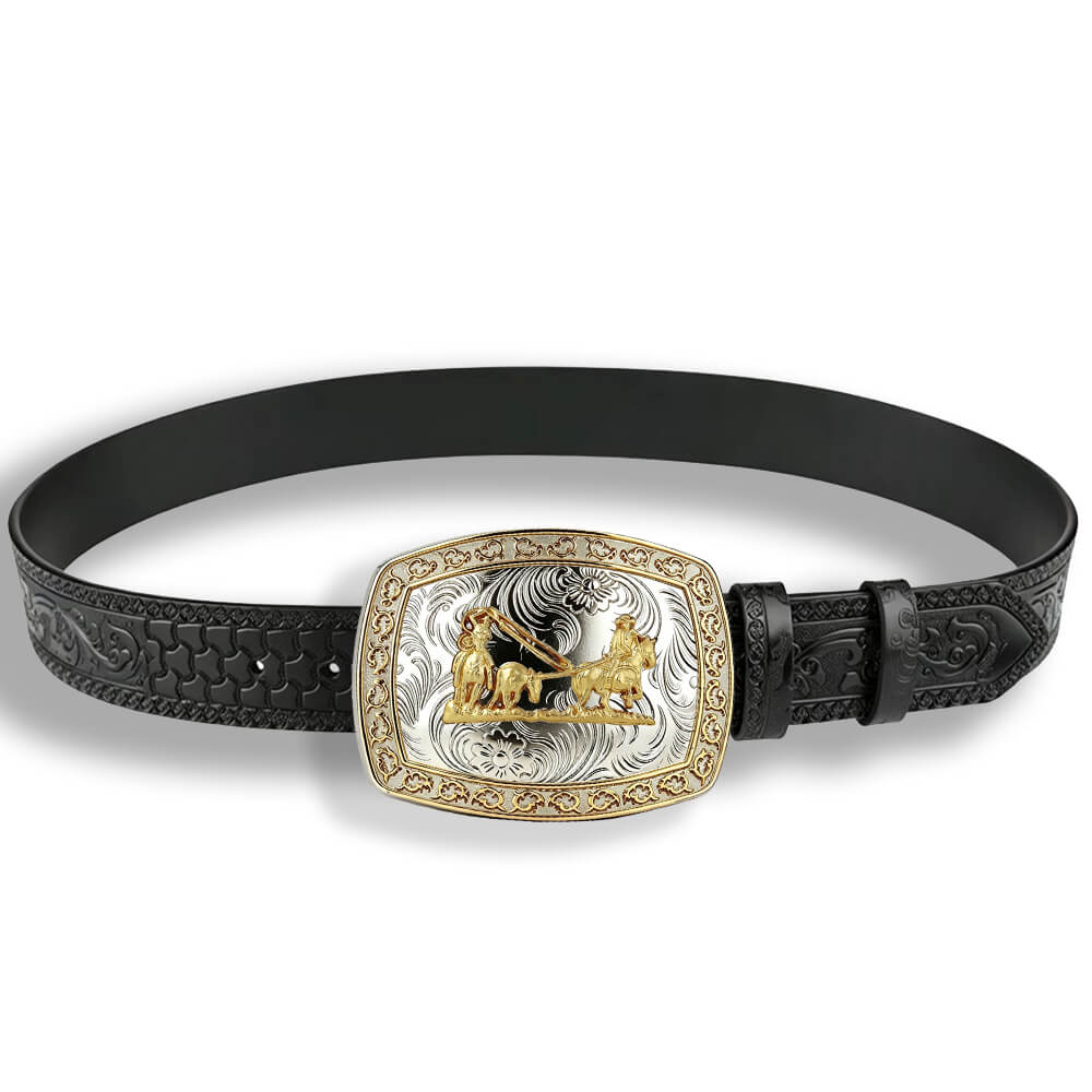 Two-Tone Cowboy Western Leather Belt