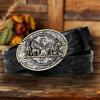 Western Cowboy Leather Belt with Practical Utility Buckle