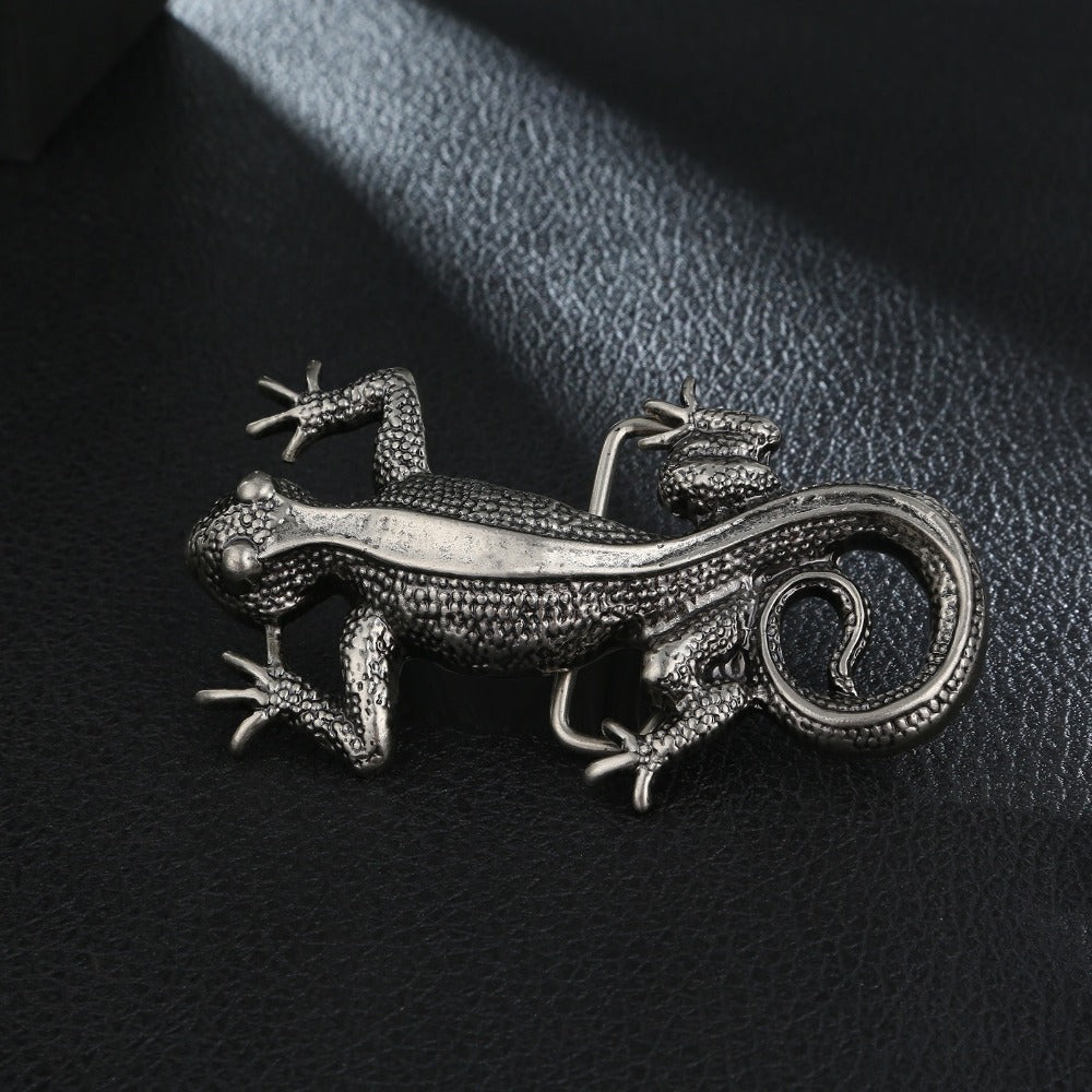Antique Silver Gecko Lizard Belt Buckle - Vintage Southwestern Style