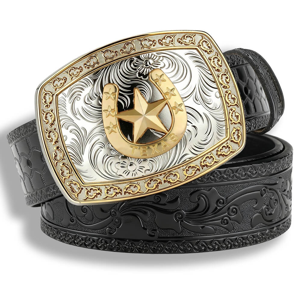 Two-Tone Galloping Horse Western Leather Belt