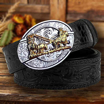 Western Embossed Leather Belt with Two-Tone Utility Buckle