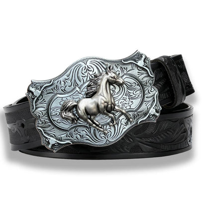 Galloping Horse Western Bull Embossed Leather Belt
