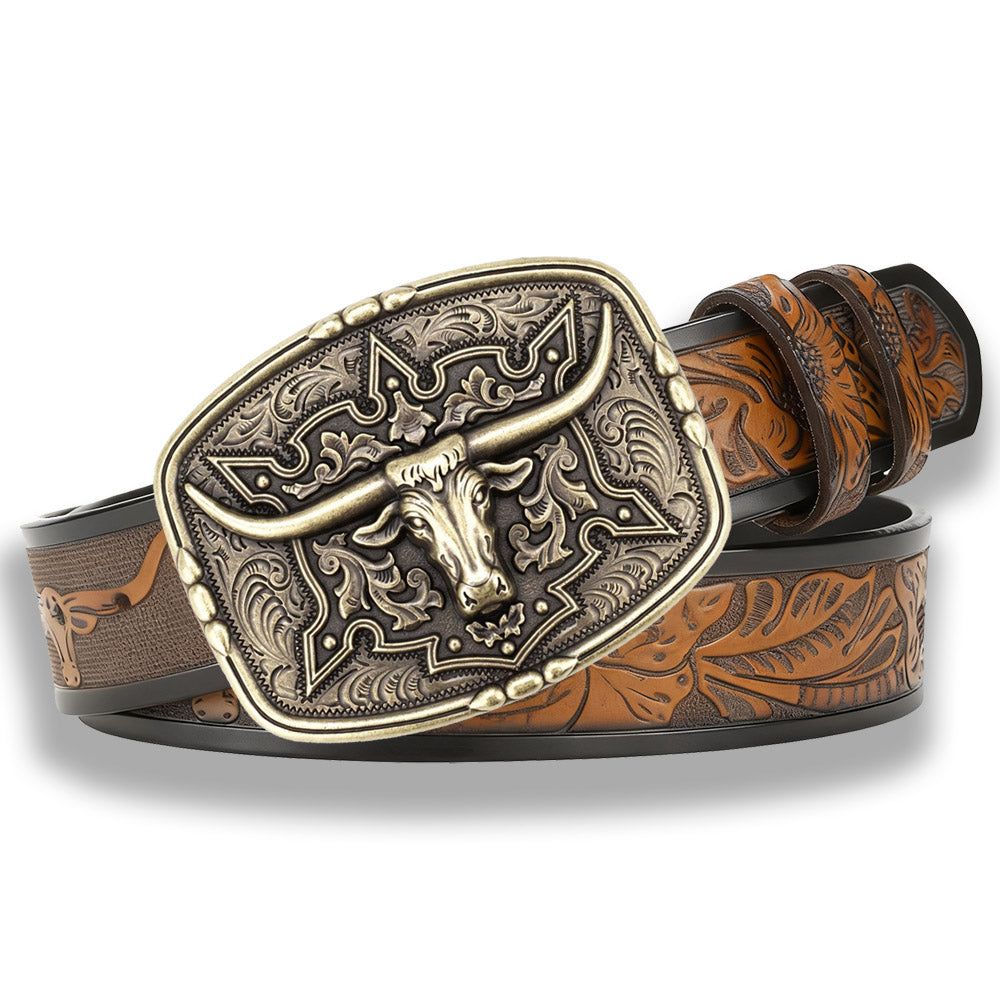 Vintage Texas Longhorn Western Belt with Bull Embossed Leather Belt