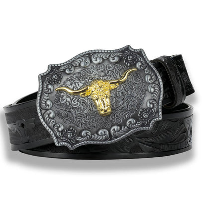 Vintage Gold Texas Longhorn Western Brown Embossed Leather Belt