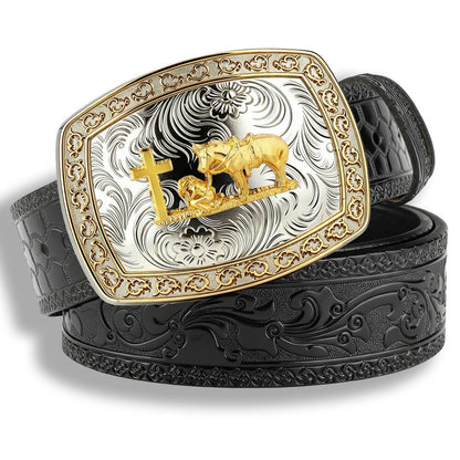Two-Tone Cowboy Western Leather Belt
