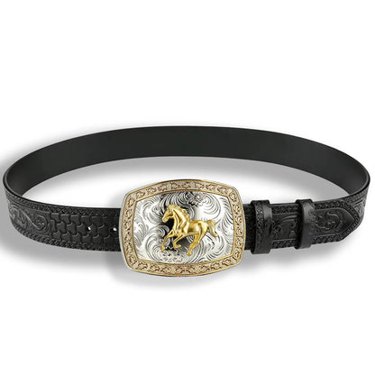Two-Tone Galloping Horse Western Leather Belt