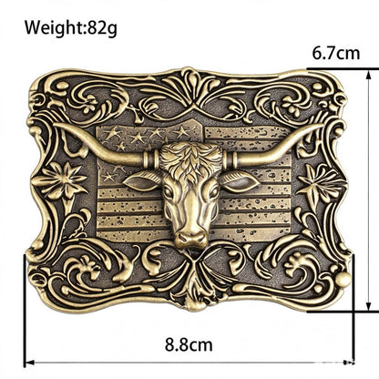Vintage Bronze Texas Longhorn American Flag Belt Buckle