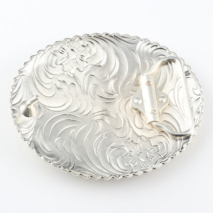 Western rodeo belt buckle with bull riding champion design
