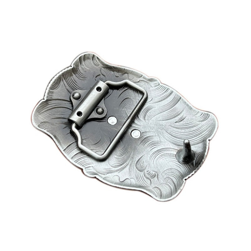 Back view of cowboy boots western belt buckle showing metal clasp and attachment loop.