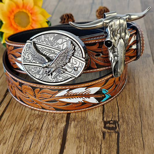 Western belt and bull skull necklace with hidden practical functions
