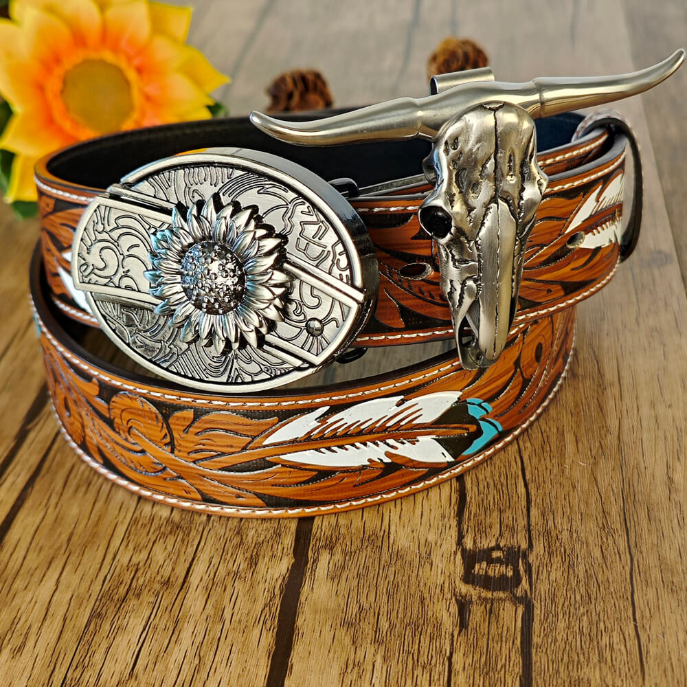 Western belt and bull skull necklace with hidden practical functions