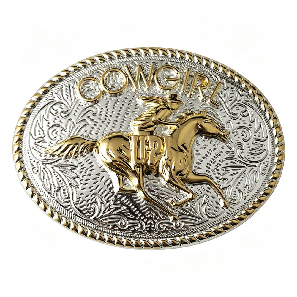 Two-Tone Cowgirl Up Western Belt Buckle