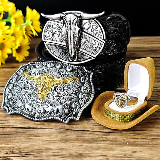 Bull Motif Belt & Buckle EDC Set