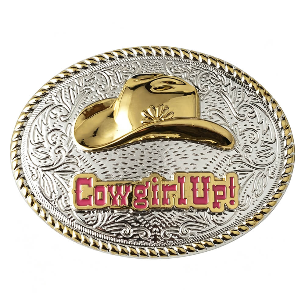 Two-Tone Cowgirl Up Western Belt Buckle