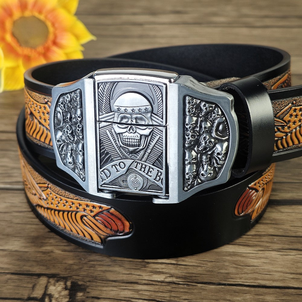 Western Eagle Belt with Skull Lighter Buckle