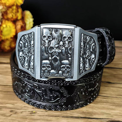 Western Embossed Leather Belt & Lighter Buckle