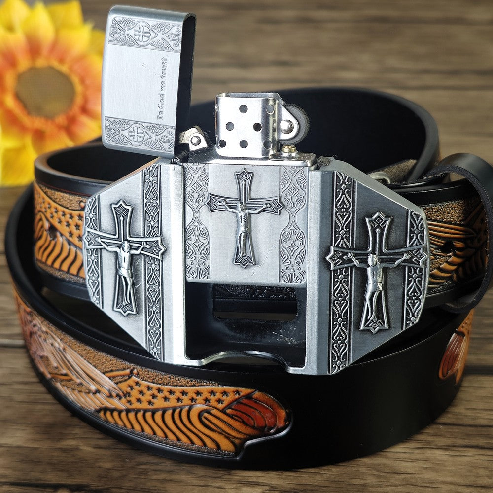 Western Eagle Belt with Cross Lighter Buckle