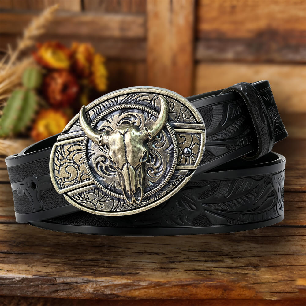 Western Cowboy Leather Belt with Practical Utility Buckle