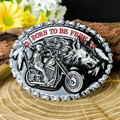 Wolf & Motorcycle Western Belt Buckle