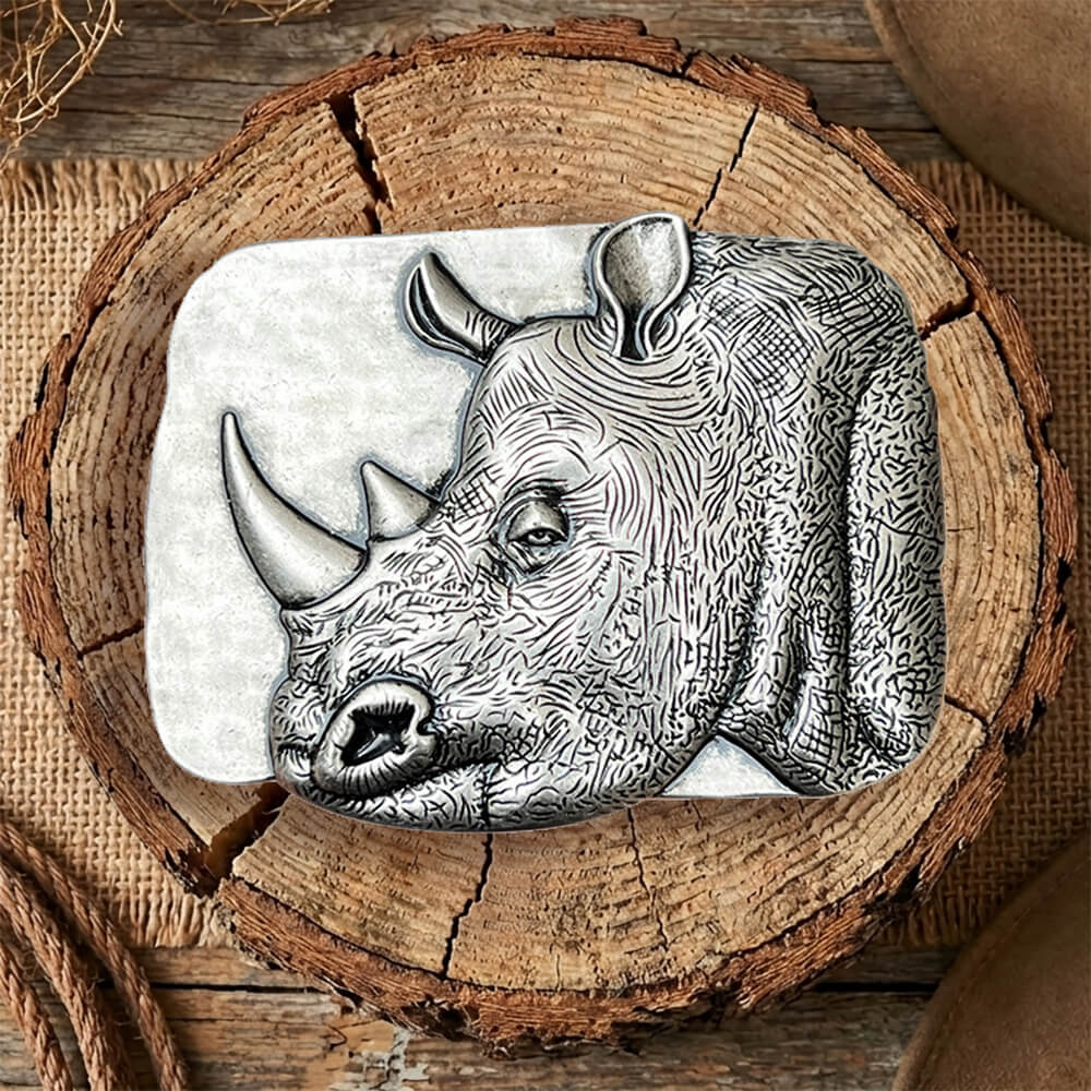3D Rhino Head Belt Buckle – Detailed Western Statement Piece