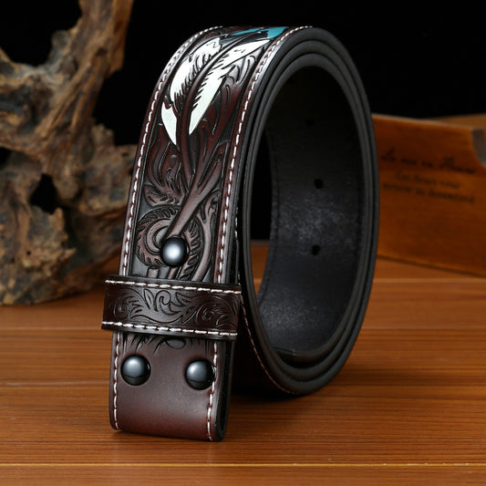 Feather Embossed Belt With a Sunflower Buckle