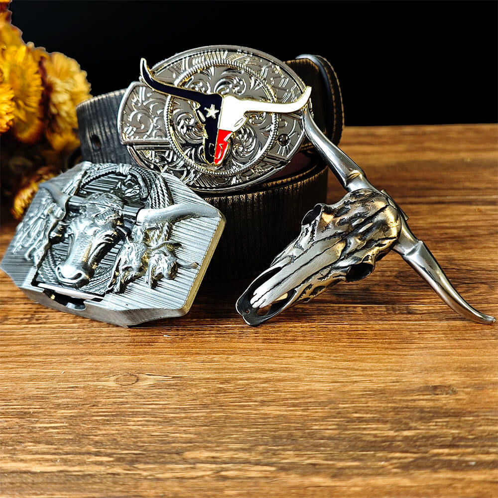 Texas Longhorn-Themed Belt and EDC Tool Accessory Set