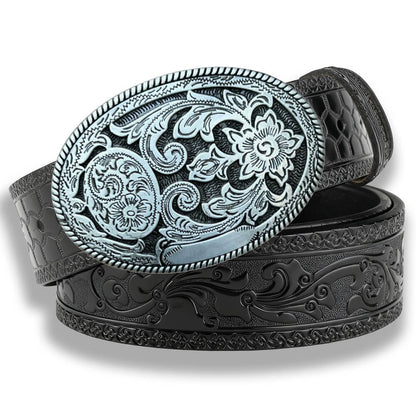 Vintage Floral Engraved Western Embossed Leather Belt