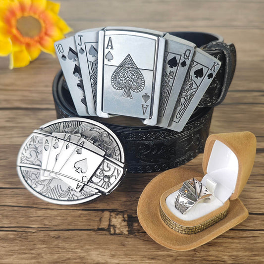 Poker Style EDC Set – Utility Buckle, Lighter Belt & Ring (3-Piece)