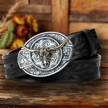 Western Cowboy Leather Belt with Practical Utility Buckle