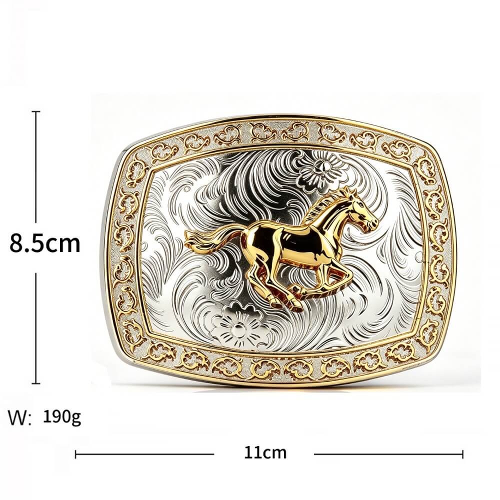 Two-Tone Golden Horse Western Floral Belt Buckle