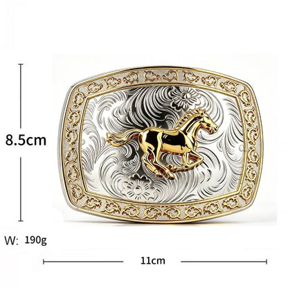 Two-Tone Golden Horse Western Floral Belt Buckle