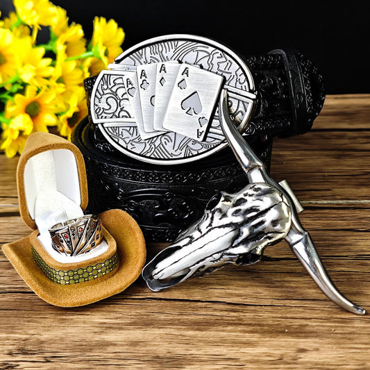 Poker Motif Belt & EDC Tool Jewelry Set - Ravenha Western Style