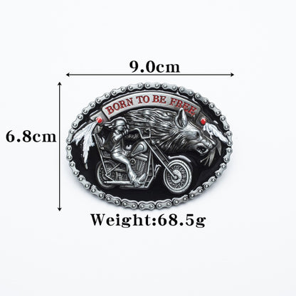 Wolf & Motorcycle Western Belt Buckle