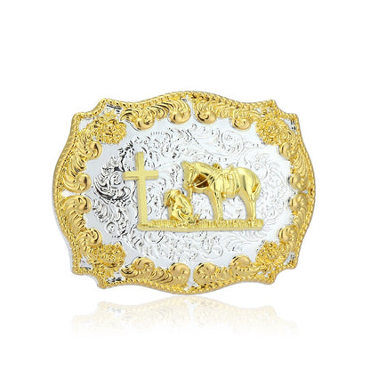 Hebilla de cinturón con diseño de animal dorado del oeste