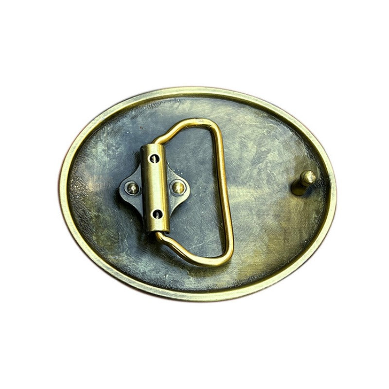 Back of patriotic cowboy belt buckle showing loop and clasp details.